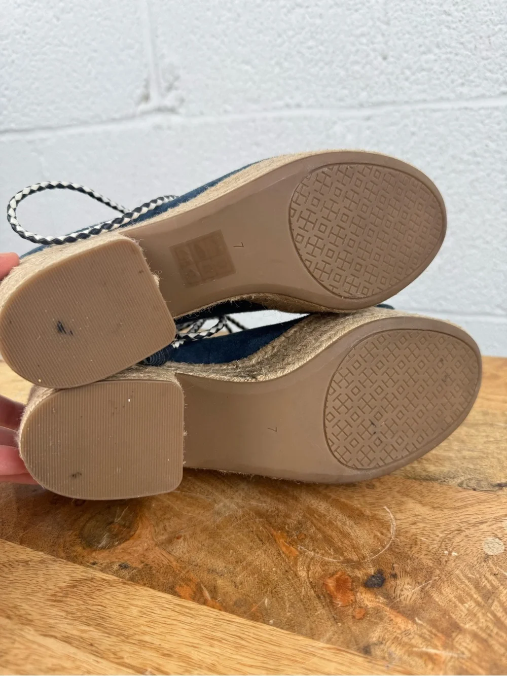 Tory Burch Navy Suede Lace-Up Espadrille Platform Block Heel Sandals Size 7